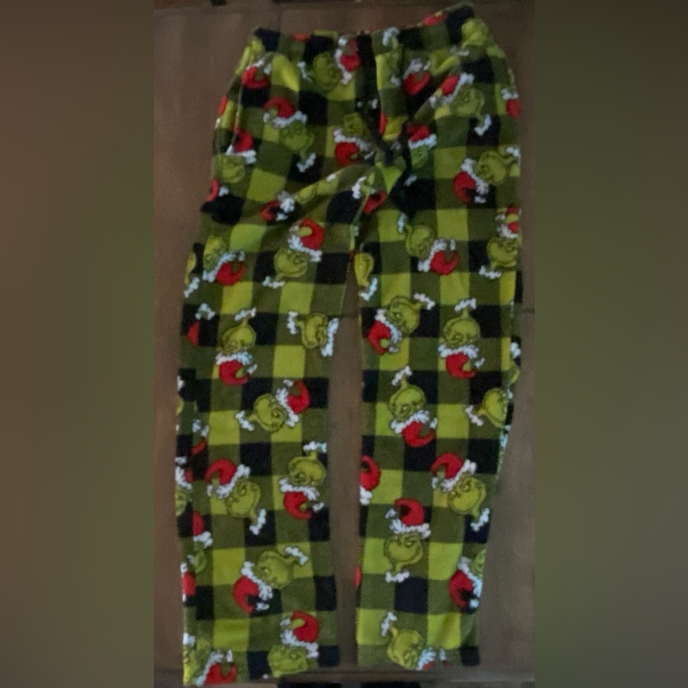 Men’s Green Grinch Plaid Fleece Pajama Pants